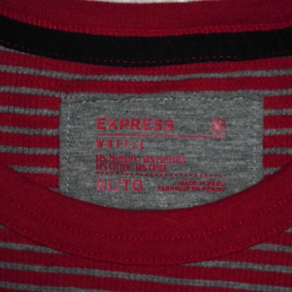Express Waffle Thermal Sweater Red & Gray Thin Stripe Men Size XL - Picture 2 of 5